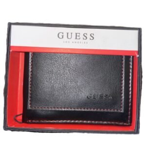 GUESS LOS ANGELES MEN'S BIFOLD WALLET FAUX BLACK RED STITCHING 31GO220100