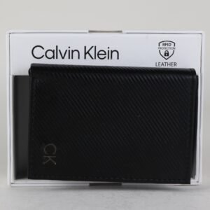 CALVIN KLEIN MEN'S LEATHER RFID CK METAL LOGO WALLET BLACK 31KA110016