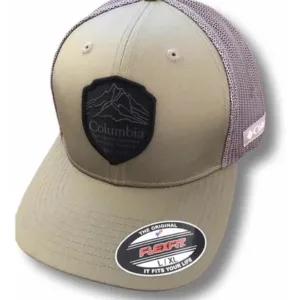 Gorra Columbia Hat Olive Gris Mesh Flex Fit Blackout Logo