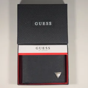 GUESS LOS ANGELES MEN'S BIFOLD TRIANGLE LOGO LEATHER WALLET BACK PASSCASE 31GO220090