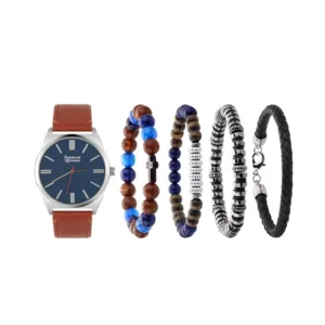 SET AMERICAN EXCHANGE MEN'S QUARTZ BROWN POLYURETHANE STRAP WATCH 42MM