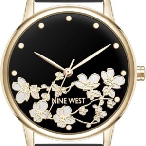 NINE WEST WOMEN'S FLORAL DIAL STRAP WATCH NW/3146FLBK