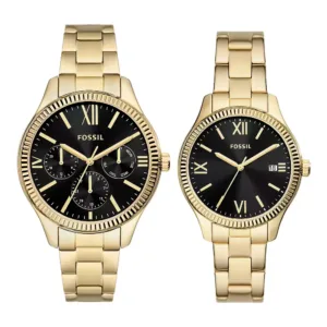 SET FOSSIL BQ2829SET – HIS & HERS MULTIFUNCTION GOLD-TONE STAINLESS STEEL WATCH