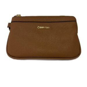 CALVIN KLEIN ZIPPERED WRISTLET – BROWN / GOLD LOGO / MINIMALIST STYLE