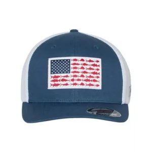 Gorra Columbia PFG con Bandera de Pez de Malla azul y blanco