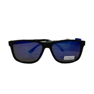 TOMMY HILFIGER MP OM663 RECTANGULAR SUNGLASSES MATTE BLACK BLUE VIOLET FLASH LENS