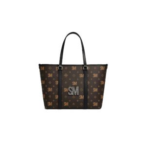 STEVE MADDEN SM SIGNATURE SATCHEL – BROWN MONOGRAM / DUAL HANDLE / LARGE LOGO