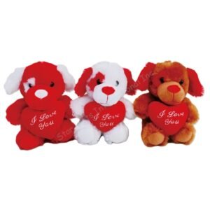 PERROS DE PELUCHE MINI DE 6" BLANCOS - ROJOS - CARMELITAS I LOVE YOU VD8006MX