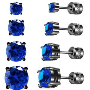 ARETES HOPPLY DE TITANIO DE ACERO INOXIDABLE QUIRURGICO CON PIEDRA DE ZIRCONIA AZUL DIFERENTES TAMAÑOS