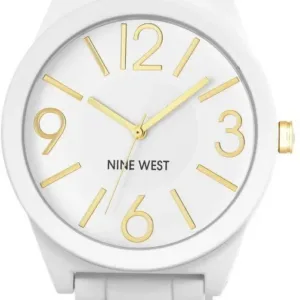 NINE WEST NW-1678WTWT – WHITE RUBBERIZED BRACELET / GOLD-TONE DETAILS / 42 MM