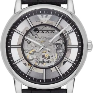 NWT EMPORIO ARMANI AR1981 MEN'S AUTOMATIC SELF-WINDING BLACK LEATHER WATCH