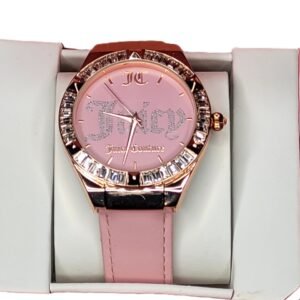 JUICY COUTURE WATCH PINK STRAPS ROSE GOLD CASE HANDS FAUX BAUGETTE DIAMONDS NIB
